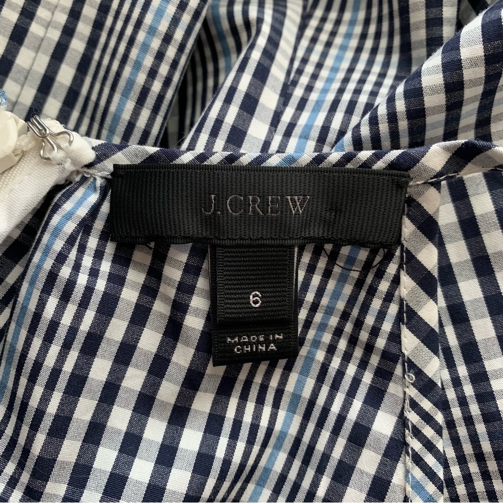 SOLD!  J CREW 6 Navy Blue Plaid Flutter Hem Flounce Halter V Neck Shift Dress - Picture 13 of 15